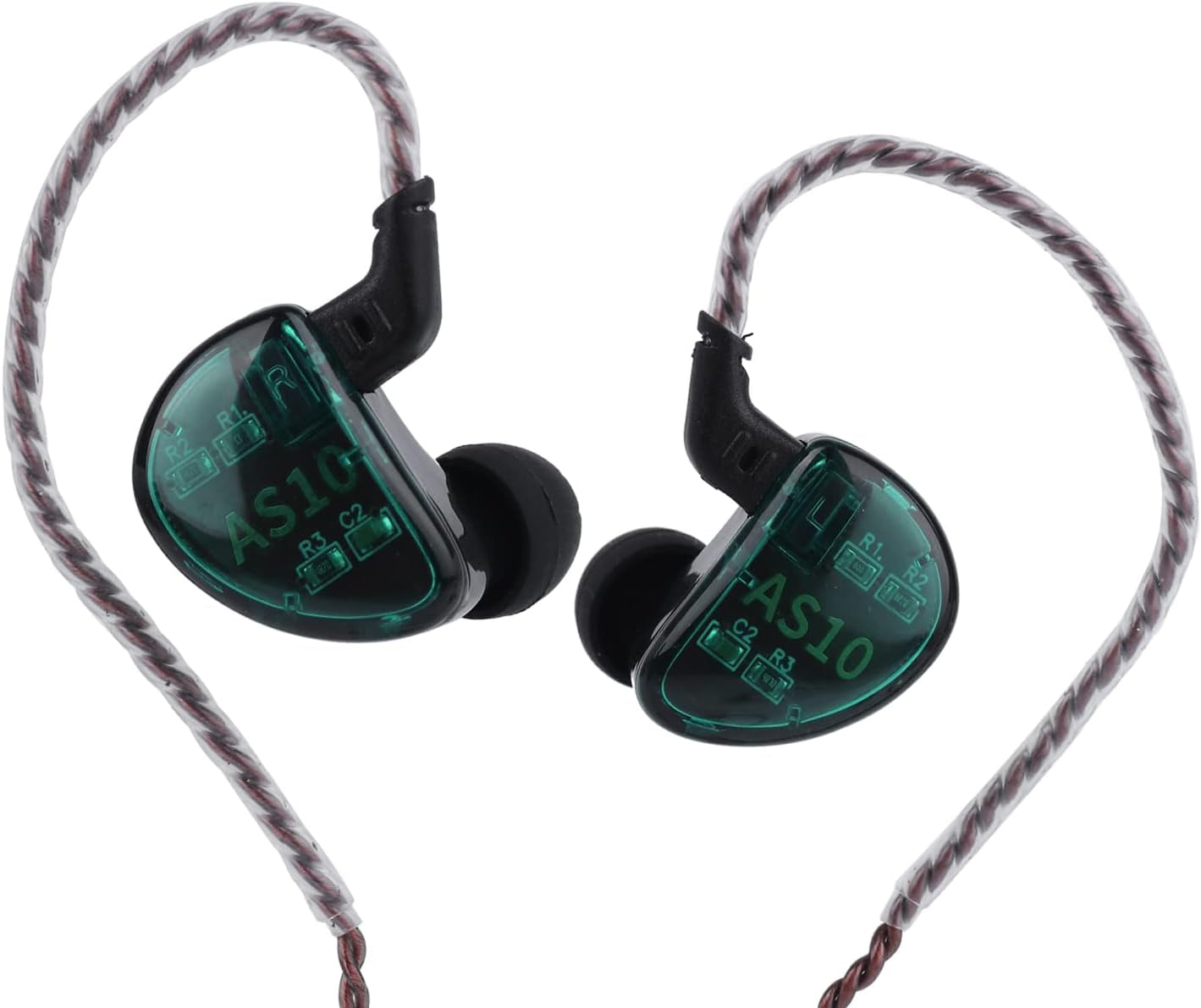 Linsoul KZ AS10 5BA Hifi Stereo In-Ear Earphone High Resolution Earbud Headphone with 0.75Mm 2 Pin Cable, Five Balanced Armature Drivers, Noise Cancelling(Without Mic, Cyan)