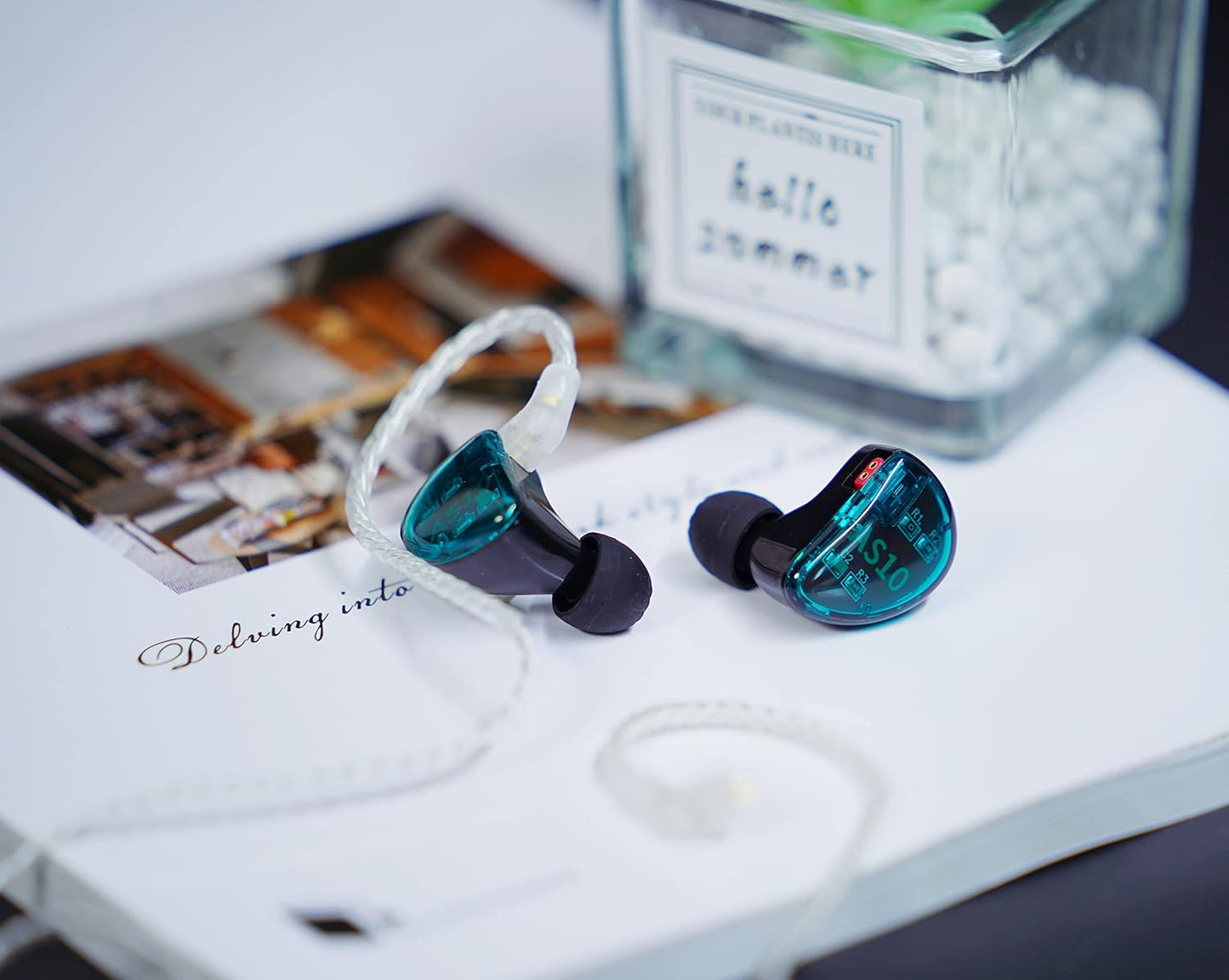 Linsoul KZ AS10 5BA Hifi Stereo In-Ear Earphone High Resolution Earbud Headphone with 0.75Mm 2 Pin Cable, Five Balanced Armature Drivers, Noise Cancelling(Without Mic, Cyan)