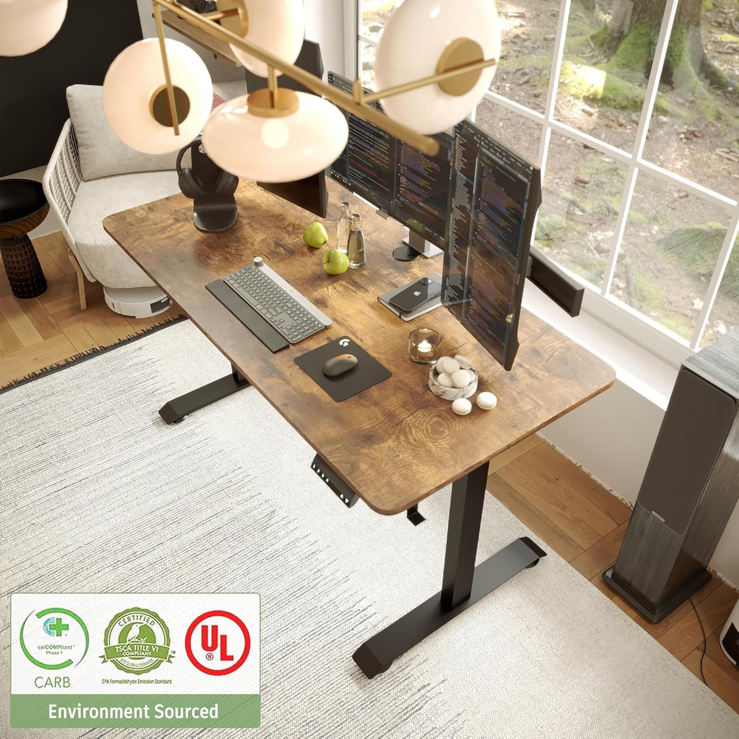 Monomi 55" Electric Standing Desk,Height Adjustable Home Office Sit Stand up Computer PC Table,Tall Standup Workstation, Gaming Writing Study Bedroom Rising Desks,Brown
