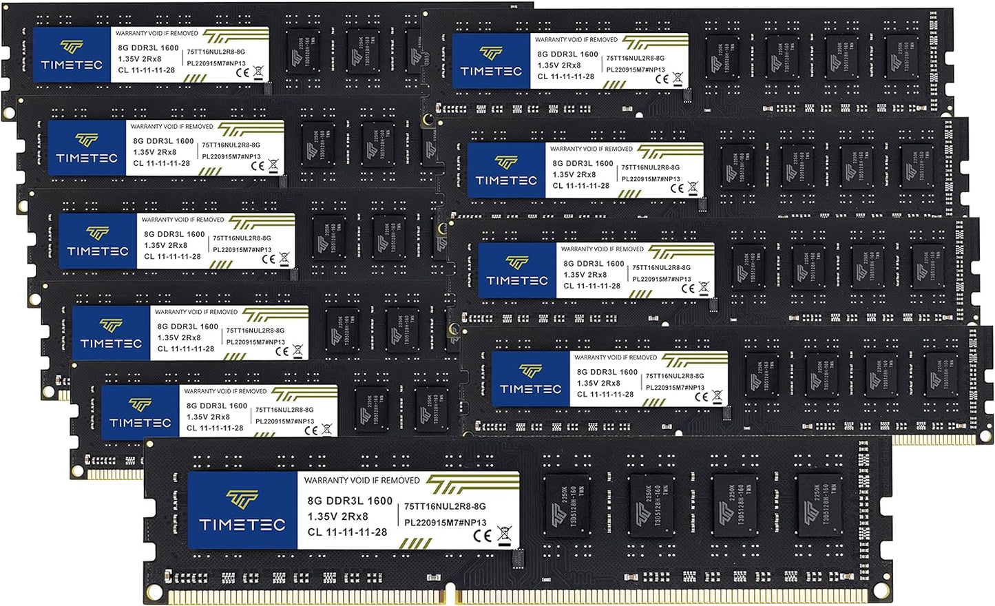 Timetec 80GB Kit(10X8Gb) DDR3L / DDR3 1600Mhz (DDR3L-1600) PC3L-12800 / PC3-12800 Non-Ecc Unbuffered 1.35V/1.5V CL11 2Rx8 Dual Rank 240 Pin UDIMM Desktop PC Computer Memory RAM(SDRAM) Module Upgrade