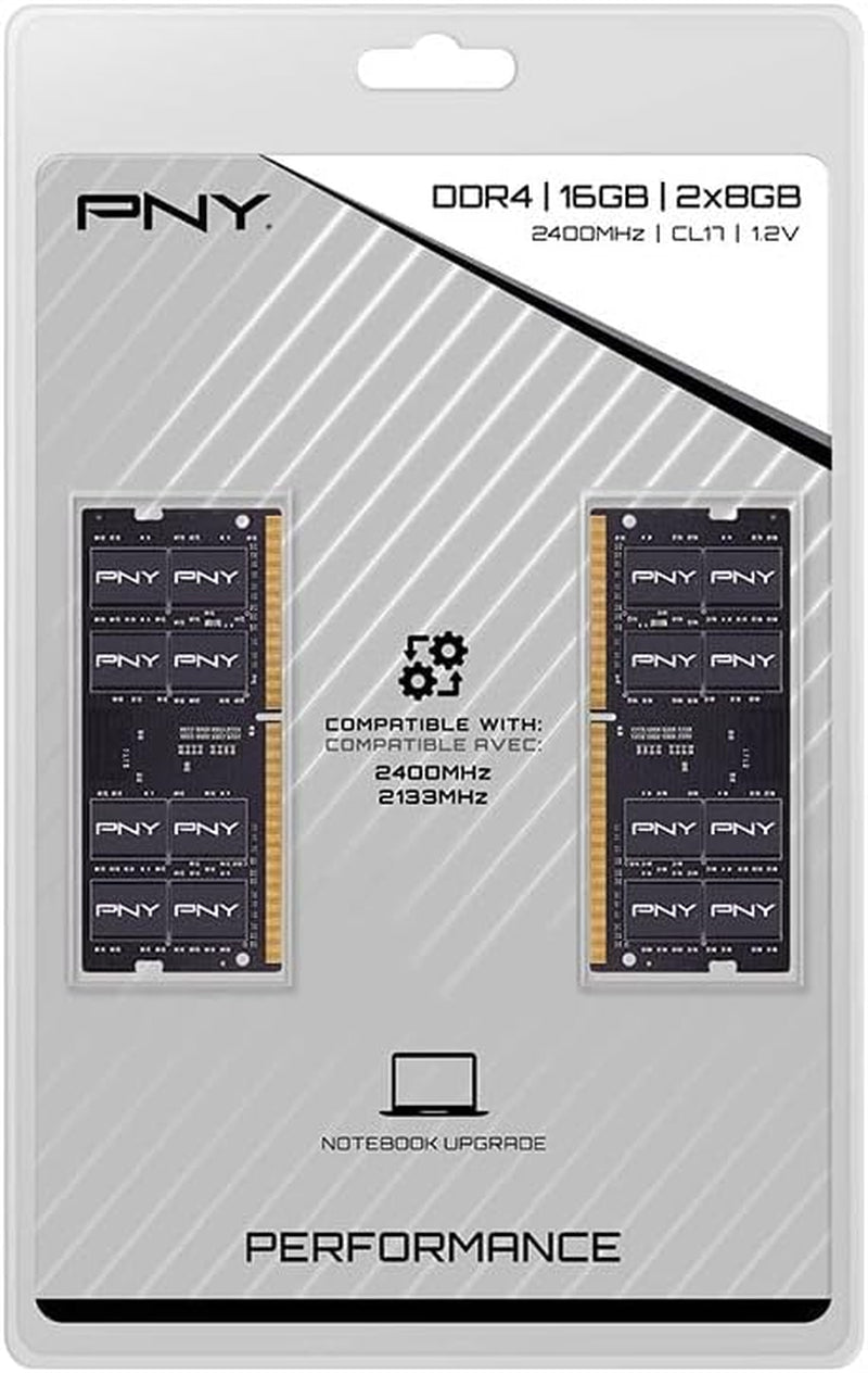PNY Performance 16GB (2X8Gb) DDR4 DRAM 2400Hz (PC4-19200) CL17 1.2V Dual Channel Notebook/Laptop (SODIMM) Computer Memory Kit – MN16GK2D42400