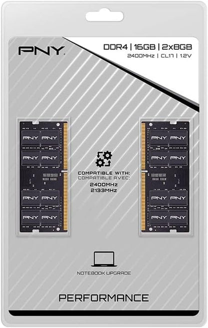 PNY Performance 16GB (2X8Gb) DDR4 DRAM 2400Hz (PC4-19200) CL17 1.2V Dual Channel Notebook/Laptop (SODIMM) Computer Memory Kit – MN16GK2D42400