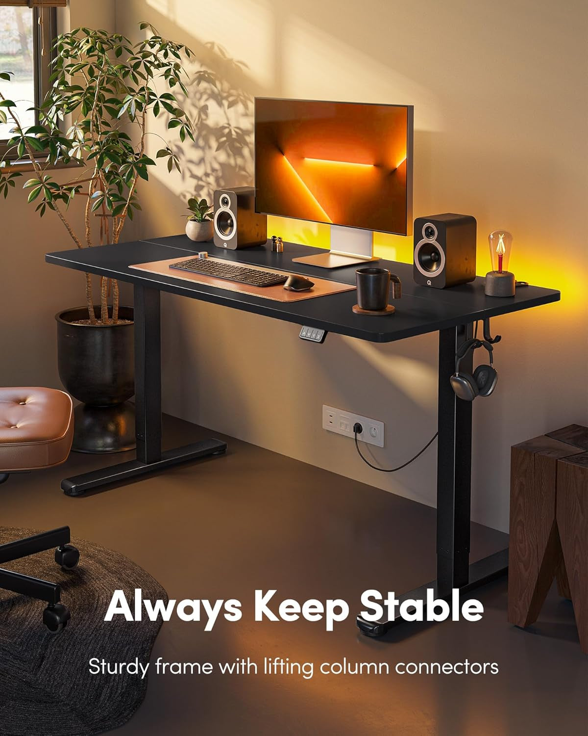 FEZIBO Electric Standing Desk, Height Adjustable Stand up Desk, 40 X 24 Inches Sit Stand Home Office Desk, Computer Desk, Black