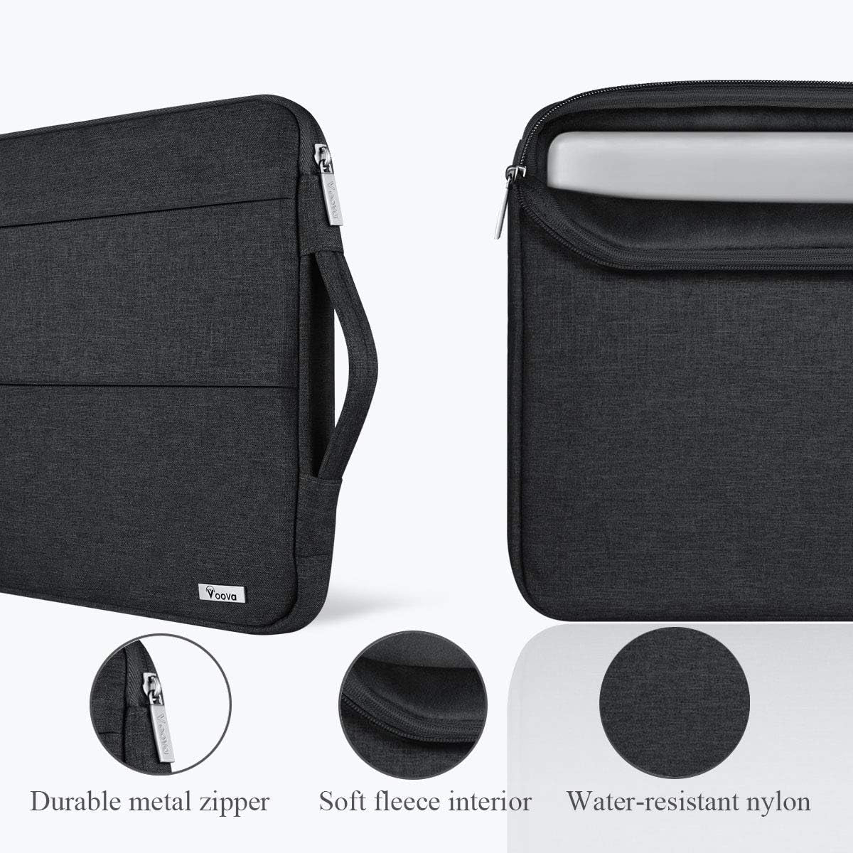 Voova 13 13.6 Inch Laptop Sleeve Case Compatible with Macbook Air/Macbook Pro 13 M2/M1,13.5 Surface Laptop 5/4, Surface Pro X / 9/8, Ipad Pro 12.9, Waterproof Computer Bag Cover with Handle, Black