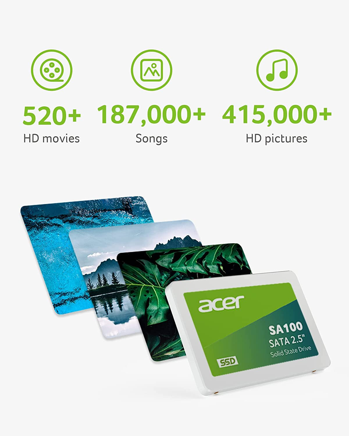 Acer SA100 960GB 2.5 Inch SSD SATA III Internal SSD Solid State Drive, 560Mb/S Read, 3D NAND Flash Memory, SATA III 6 Gb/S Interface