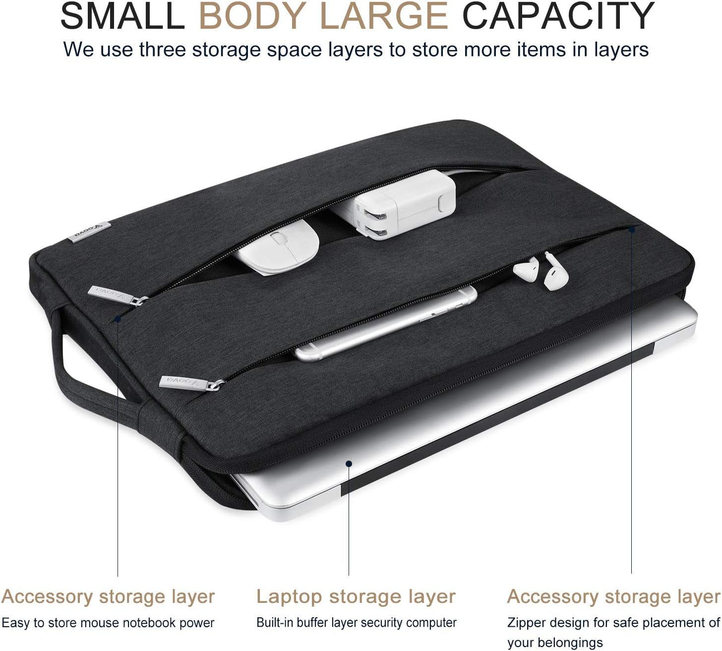 Voova 13 13.6 Inch Laptop Sleeve Case Compatible with Macbook Air/Macbook Pro 13 M2/M1,13.5 Surface Laptop 5/4, Surface Pro X / 9/8, Ipad Pro 12.9, Waterproof Computer Bag Cover with Handle, Black