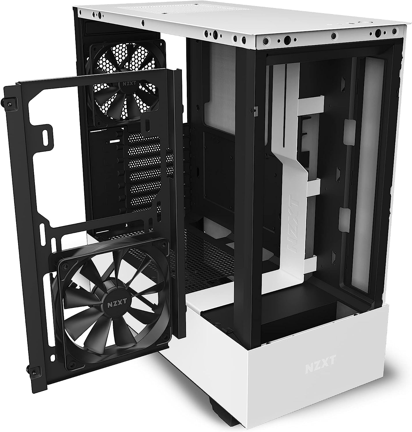 NZXT H510 Flow - CA-H52FW-01 - Compact ATX Mid-Tower PC Gaming Case - Perforated Front Panel - Tempered Glass Side Panel - Cable Management System - Water-Cooling Ready - White/Black