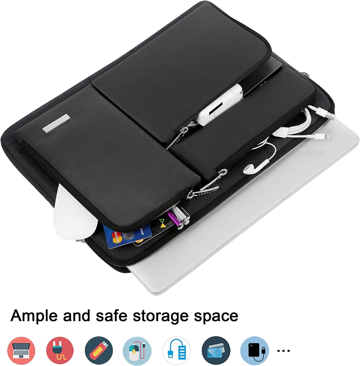Lacdo 360° Protective Laptop Sleeve Case for 13 Inch New Macbook Air M4 A3240 2025, M3 A3113, M2 A2681, M1 A2337 | 13" Macbook Pro M2/M1 A2338 A2251 | 13" Ipad Air M3 / Ipad Pro M4 Computer Bag, Black