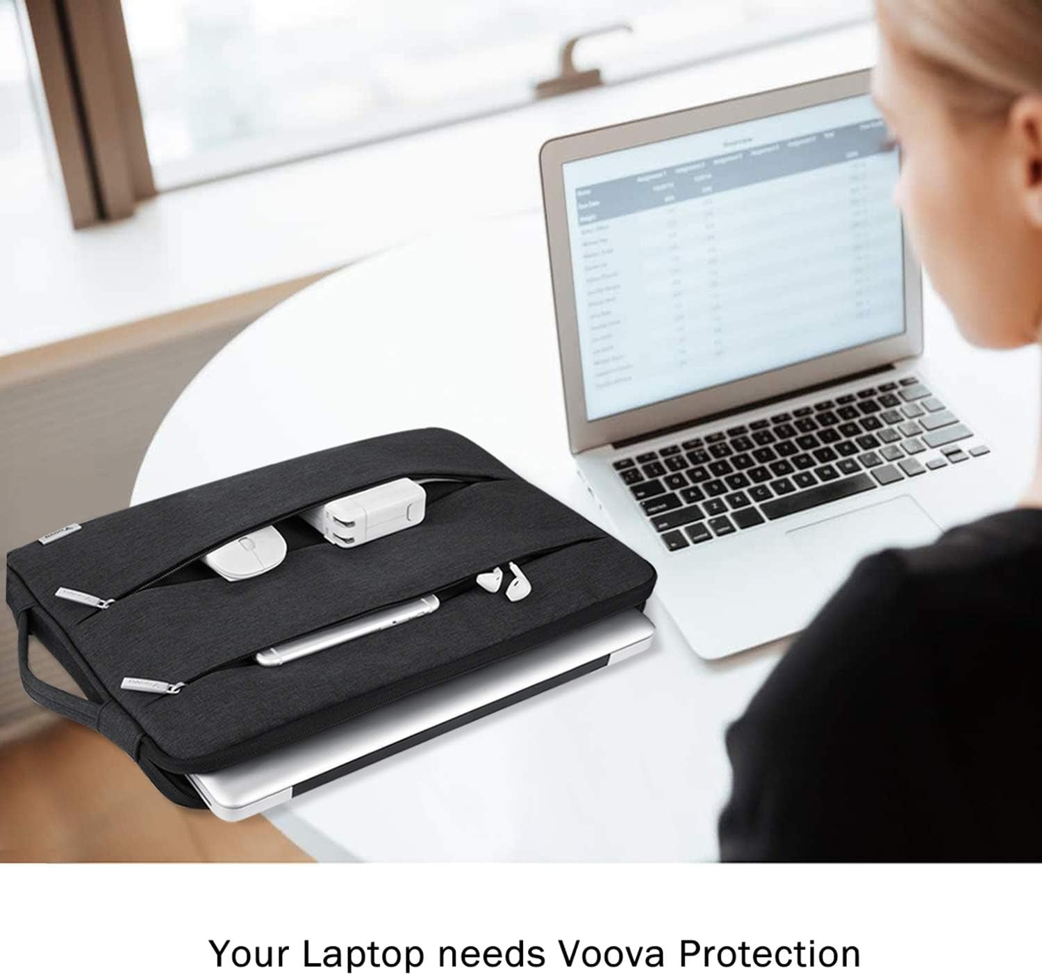 Voova 13 13.6 Inch Laptop Sleeve Case Compatible with Macbook Air/Macbook Pro 13 M2/M1,13.5 Surface Laptop 5/4, Surface Pro X / 9/8, Ipad Pro 12.9, Waterproof Computer Bag Cover with Handle, Black