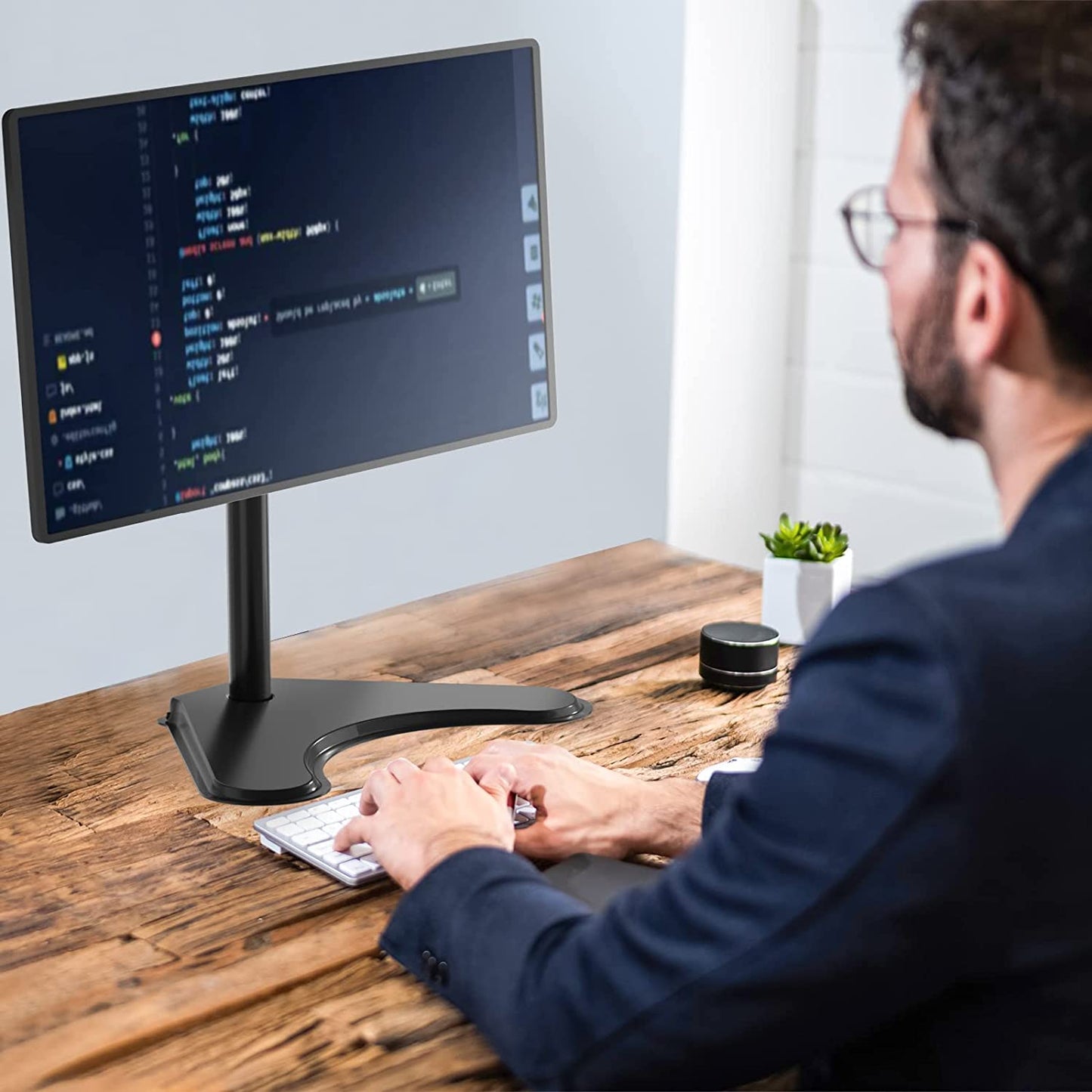 WALI Single Monitor Stand for 13-32 Inch Computer Screens, Freestanding Single Monitor Arm Desk Mount, Universal VESA Monitor Mount 75X75/100X100Mm, Adjustable Height and Angle, (MF001), Black