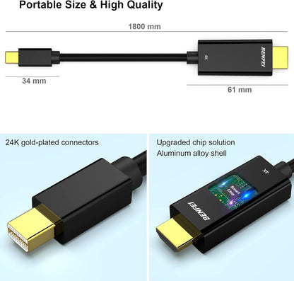 Mini Displayport to HDMI Cable, Benfei 4K Mini DP to HDMI 6 Feet Cable (Thunderbolt Compatible) with Macbook Air/Pro, Surface Pro/Dock, Monitor, Projector