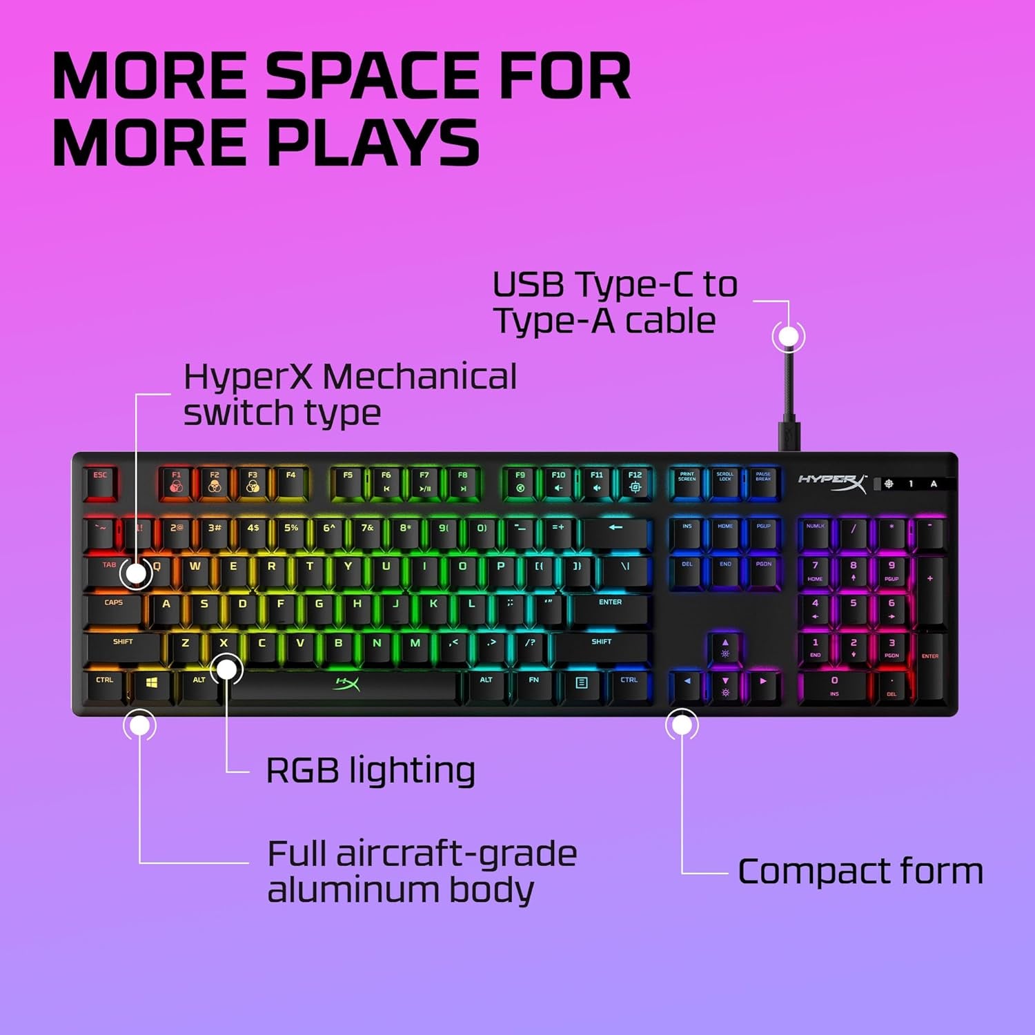 Hyperx Alloy Origins - Mechanical Gaming Keyboard, Software-Controlled Light & Macro Customization, Compact Form Factor, RGB LED Backlit - Clicky Hyperx Blue Switch,