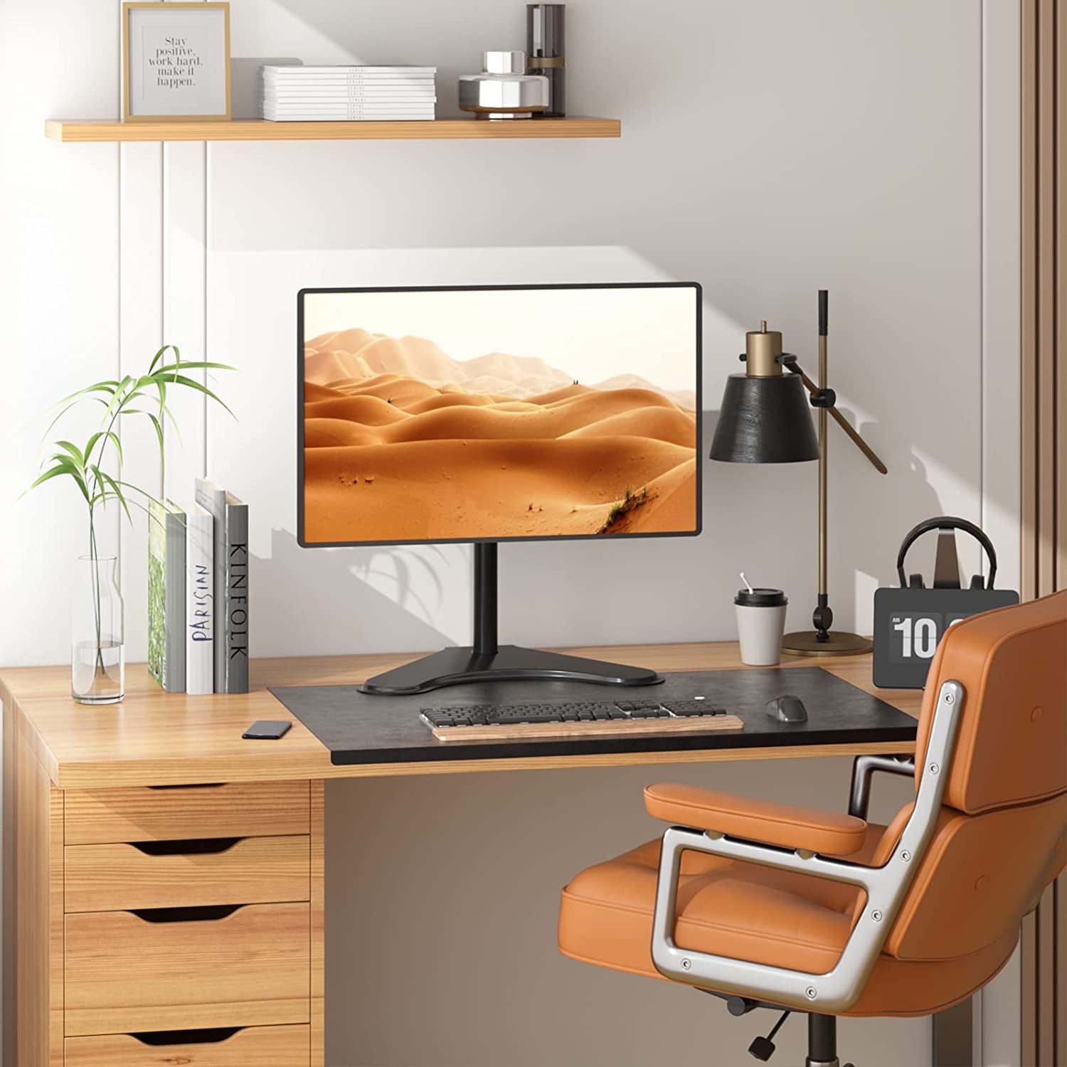 WALI Single Monitor Stand for 13-32 Inch Computer Screens, Freestanding Single Monitor Arm Desk Mount, Universal VESA Monitor Mount 75X75/100X100Mm, Adjustable Height and Angle, (MF001), Black