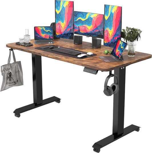 Monomi 55" Electric Standing Desk,Height Adjustable Home Office Sit Stand up Computer PC Table,Tall Standup Workstation, Gaming Writing Study Bedroom Rising Desks,Brown