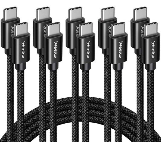 CLEEFUN USB C to USB C Cable 60W, USBC to USBC, [5-Pack, 3/3/6/6/10 Ft] Type C to C Charger Cord Fast Charging for Iphone 16 15 Pro Max/Plus, for Ipad/Macbook Pro/Air, for Samsung Galaxy S25 S24 S23