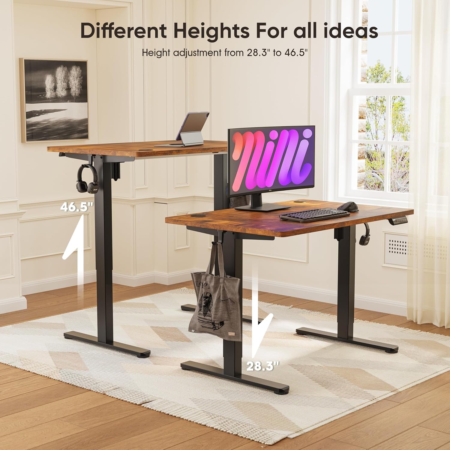 Monomi 55" Electric Standing Desk,Height Adjustable Home Office Sit Stand up Computer PC Table,Tall Standup Workstation, Gaming Writing Study Bedroom Rising Desks,Brown