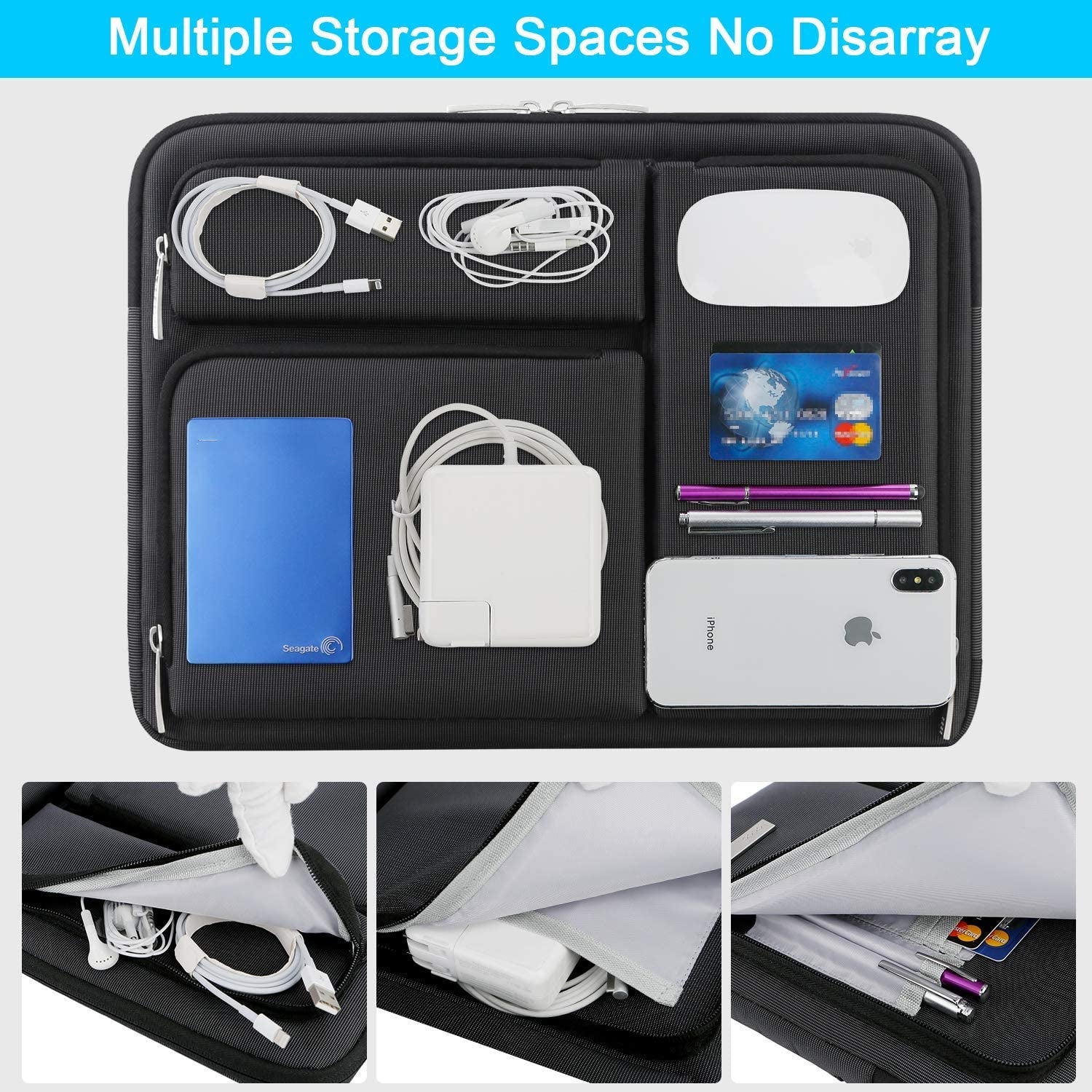 Lacdo 360° Protective Laptop Sleeve Case for 13 Inch New Macbook Air M4 A3240 2025, M3 A3113, M2 A2681, M1 A2337 | 13" Macbook Pro M2/M1 A2338 A2251 | 13" Ipad Air M3 / Ipad Pro M4 Computer Bag, Black