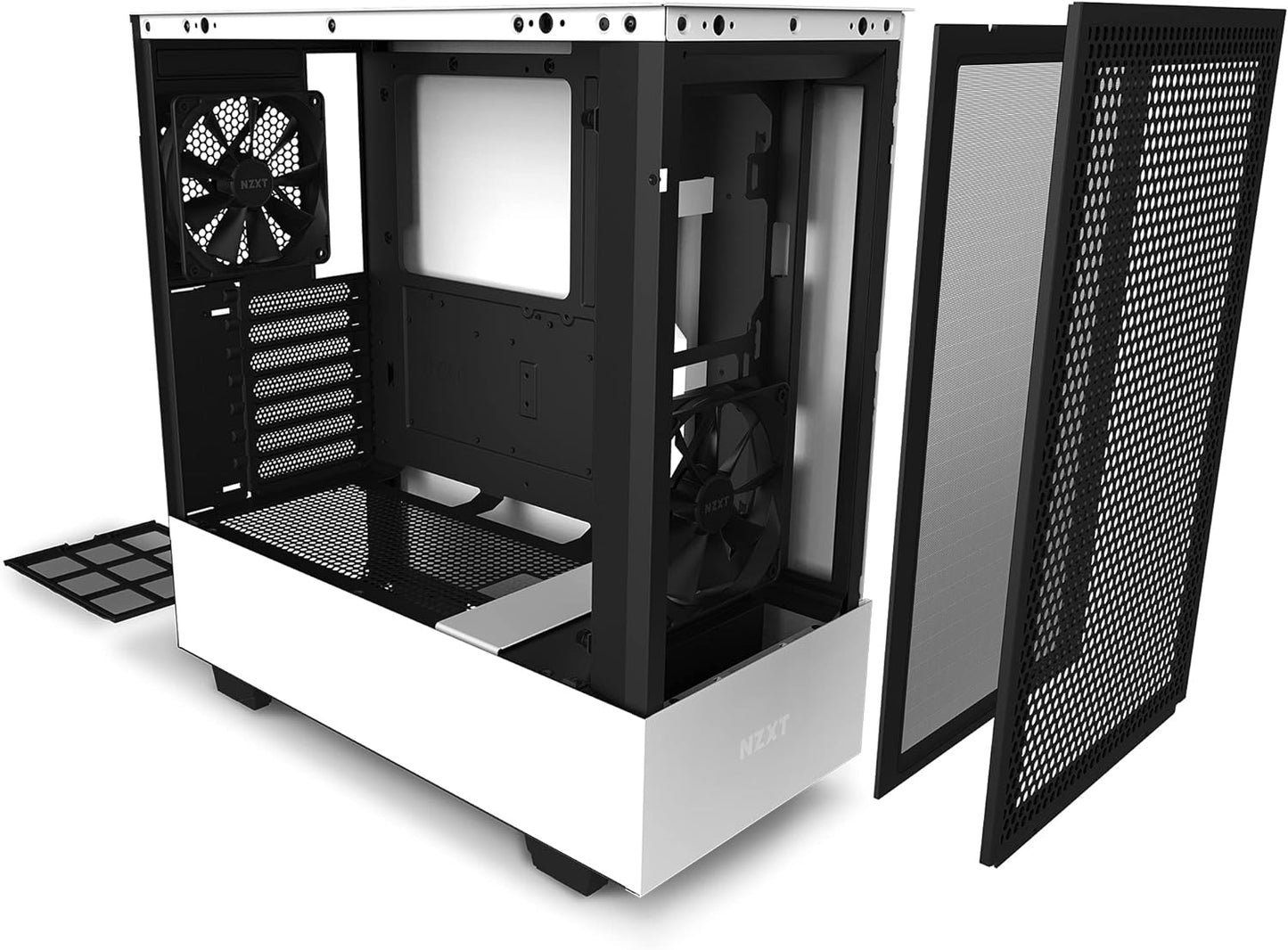 NZXT H510 Flow - CA-H52FW-01 - Compact ATX Mid-Tower PC Gaming Case - Perforated Front Panel - Tempered Glass Side Panel - Cable Management System - Water-Cooling Ready - White/Black