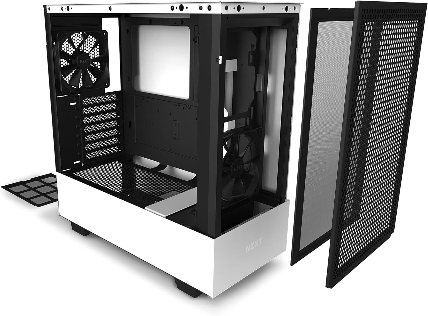 NZXT H510 Flow - CA-H52FW-01 - Compact ATX Mid-Tower PC Gaming Case - Perforated Front Panel - Tempered Glass Side Panel - Cable Management System - Water-Cooling Ready - White/Black