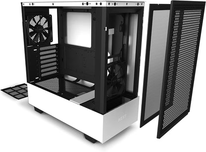 NZXT H510 Flow - CA-H52FW-01 - Compact ATX Mid-Tower PC Gaming Case - Perforated Front Panel - Tempered Glass Side Panel - Cable Management System - Water-Cooling Ready - White/Black