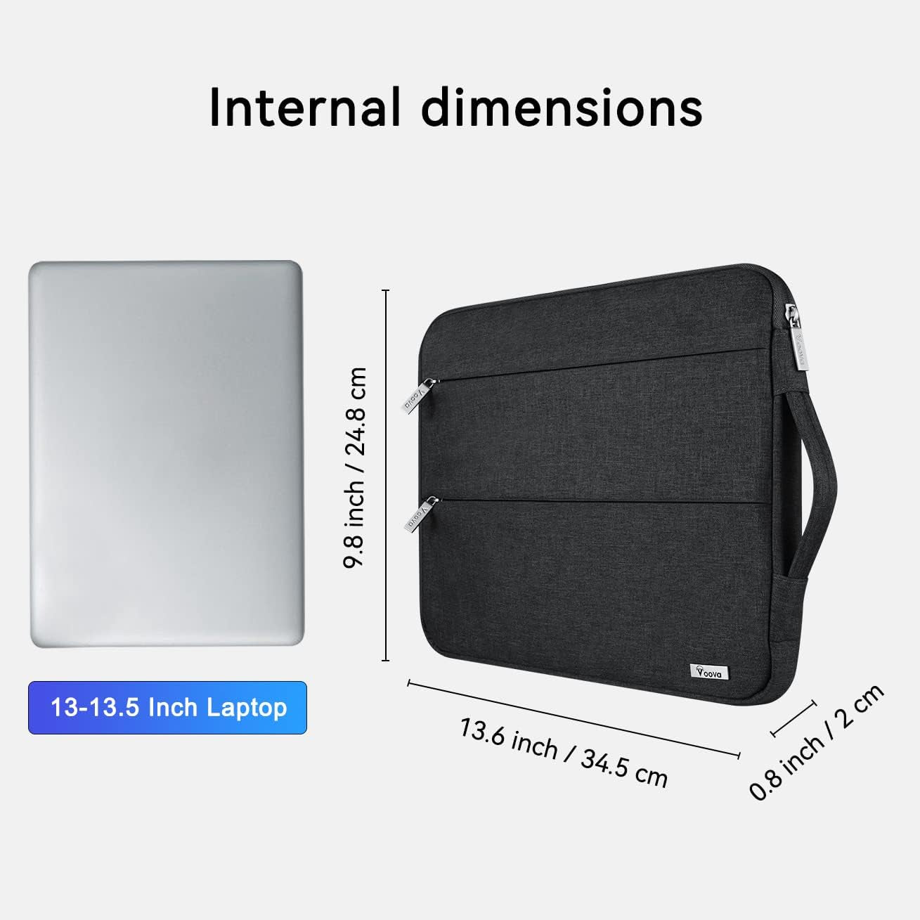Voova 13 13.6 Inch Laptop Sleeve Case Compatible with Macbook Air/Macbook Pro 13 M2/M1,13.5 Surface Laptop 5/4, Surface Pro X / 9/8, Ipad Pro 12.9, Waterproof Computer Bag Cover with Handle, Black