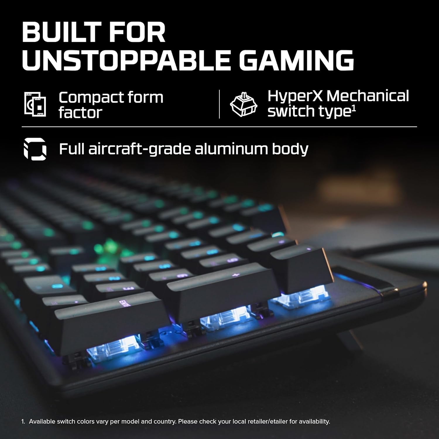 Hyperx Alloy Origins - Mechanical Gaming Keyboard, Software-Controlled Light & Macro Customization, Compact Form Factor, RGB LED Backlit - Clicky Hyperx Blue Switch,