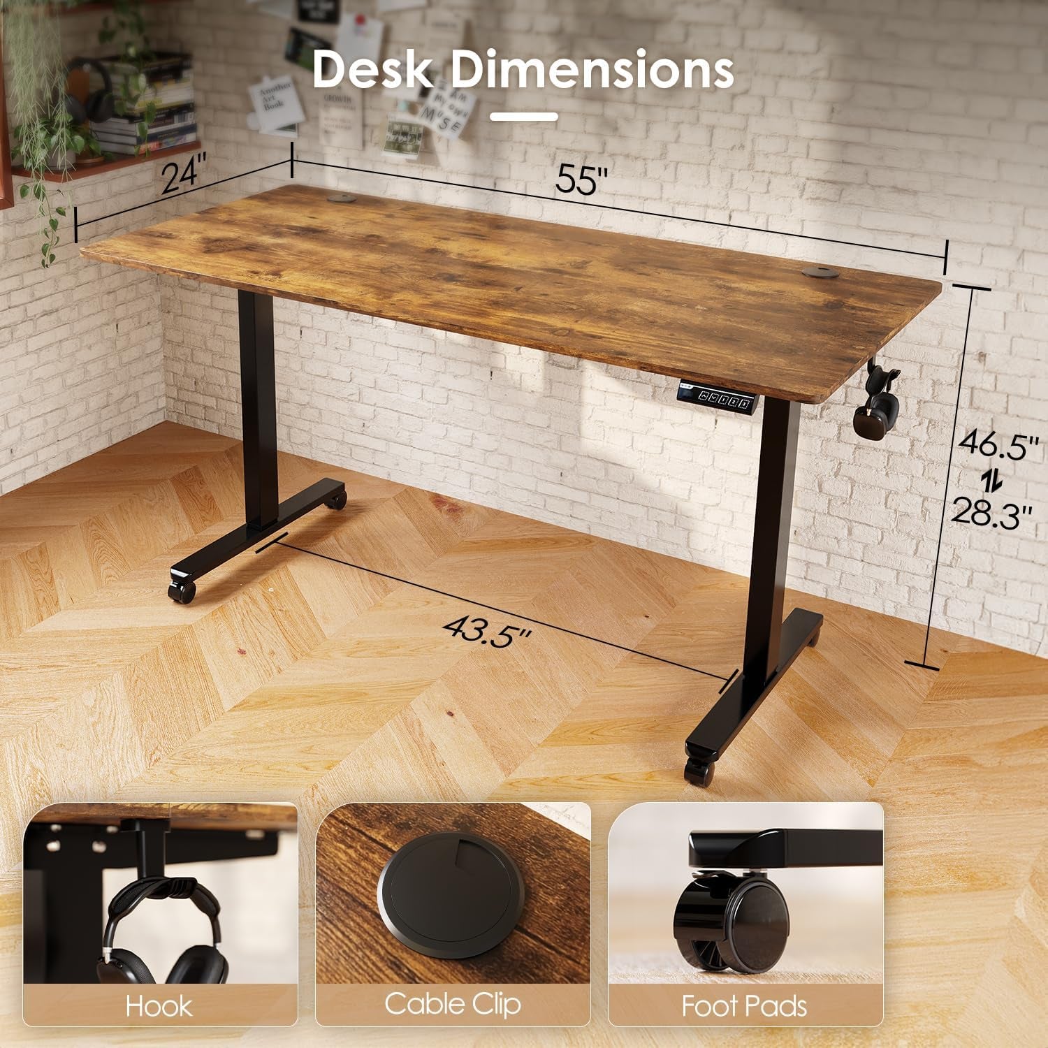 Monomi 55" Electric Standing Desk,Height Adjustable Home Office Sit Stand up Computer PC Table,Tall Standup Workstation, Gaming Writing Study Bedroom Rising Desks,Brown
