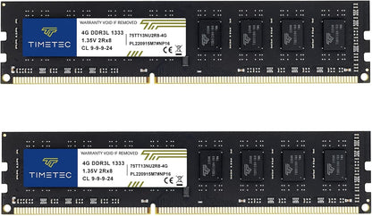 Timetec 8GB Kit(2X4Gb) DDR3 / DDR3L 1333Mhz PC3-10600 Non-Ecc Unbuffered 1.5V / 1.35V CL9 2Rx8 Low Density Dual Rank 240 Pin UDIMM Desktop PC Computer Memory RAM Module Upgrade (8GB Kit(2X4Gb))
