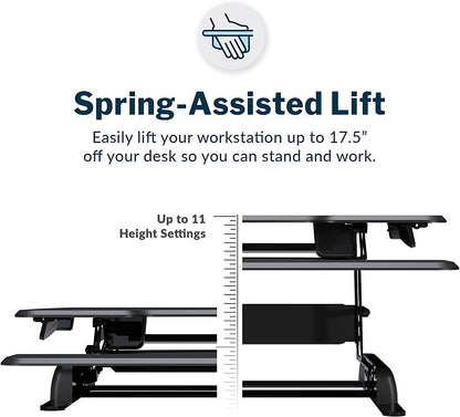 Vari - Varidesk Essential 36 - Two-Tier Standing Desk Converter for Monitor & Accessories - Height Adjustable Sit Stand Desk - Fully Assembled Monitor Riser for Home Office - 36" Wide, Black