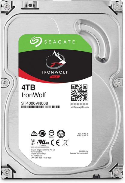 Seagate Ironwolf 4TB NAS Internal Hard Drive HDD – CMR 3.5 Inch SATA 6Gb/S 5900 RPM 64MB Cache for RAID Network Attached Storage – Frustration Free Packaging (ST4000VNZ08)