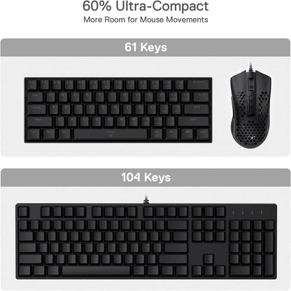 Redragon K630 Dragonborn 60% Wired RGB Gaming Keyboard, 61 Keys Compact Mechanical Keyboard with Tactile Brown Switch, Pro Driver Support, Black