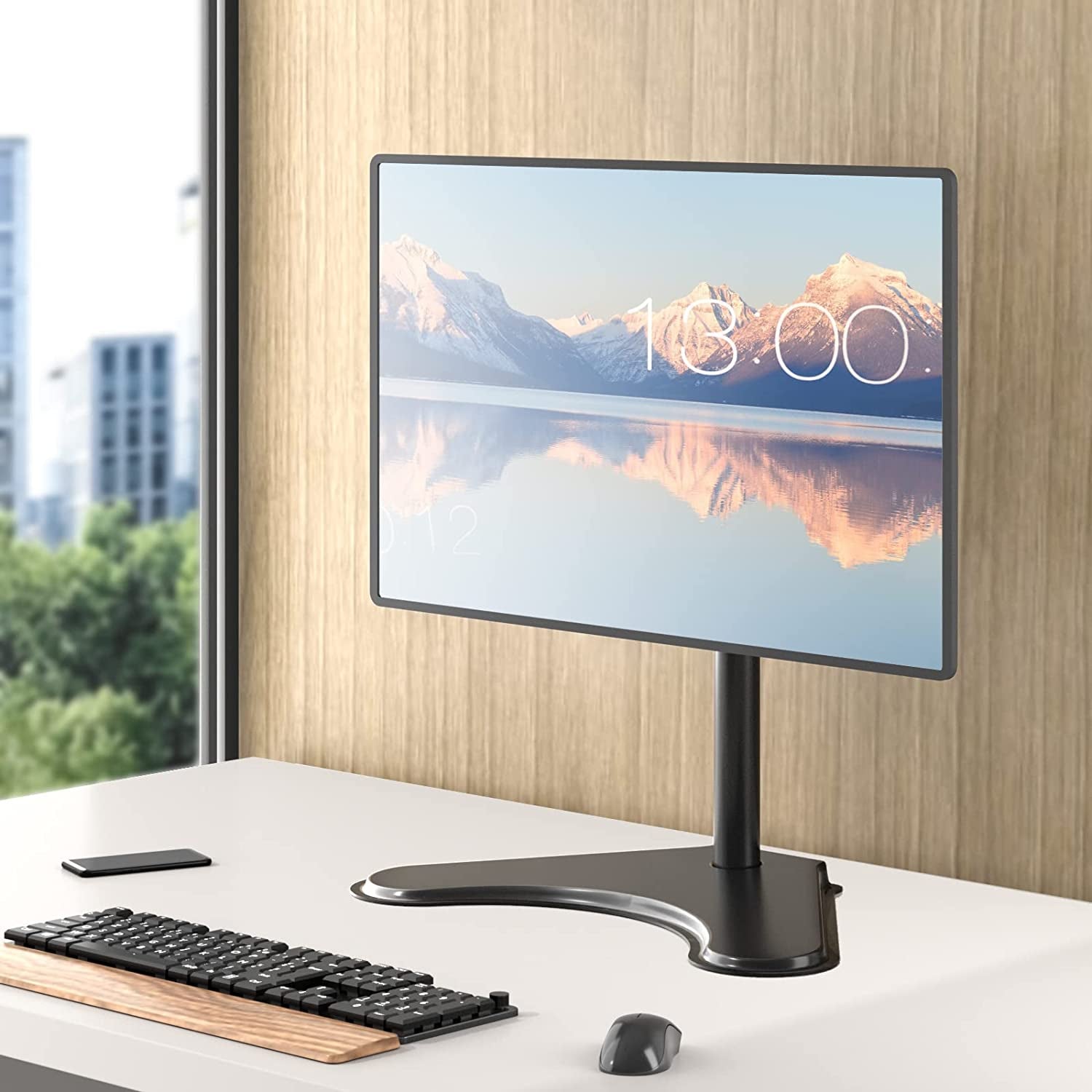 WALI Single Monitor Stand for 13-32 Inch Computer Screens, Freestanding Single Monitor Arm Desk Mount, Universal VESA Monitor Mount 75X75/100X100Mm, Adjustable Height and Angle, (MF001), Black