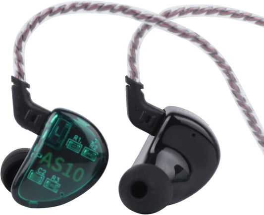 Linsoul KZ AS10 5BA Hifi Stereo In-Ear Earphone High Resolution Earbud Headphone with 0.75Mm 2 Pin Cable, Five Balanced Armature Drivers, Noise Cancelling(Without Mic, Cyan)