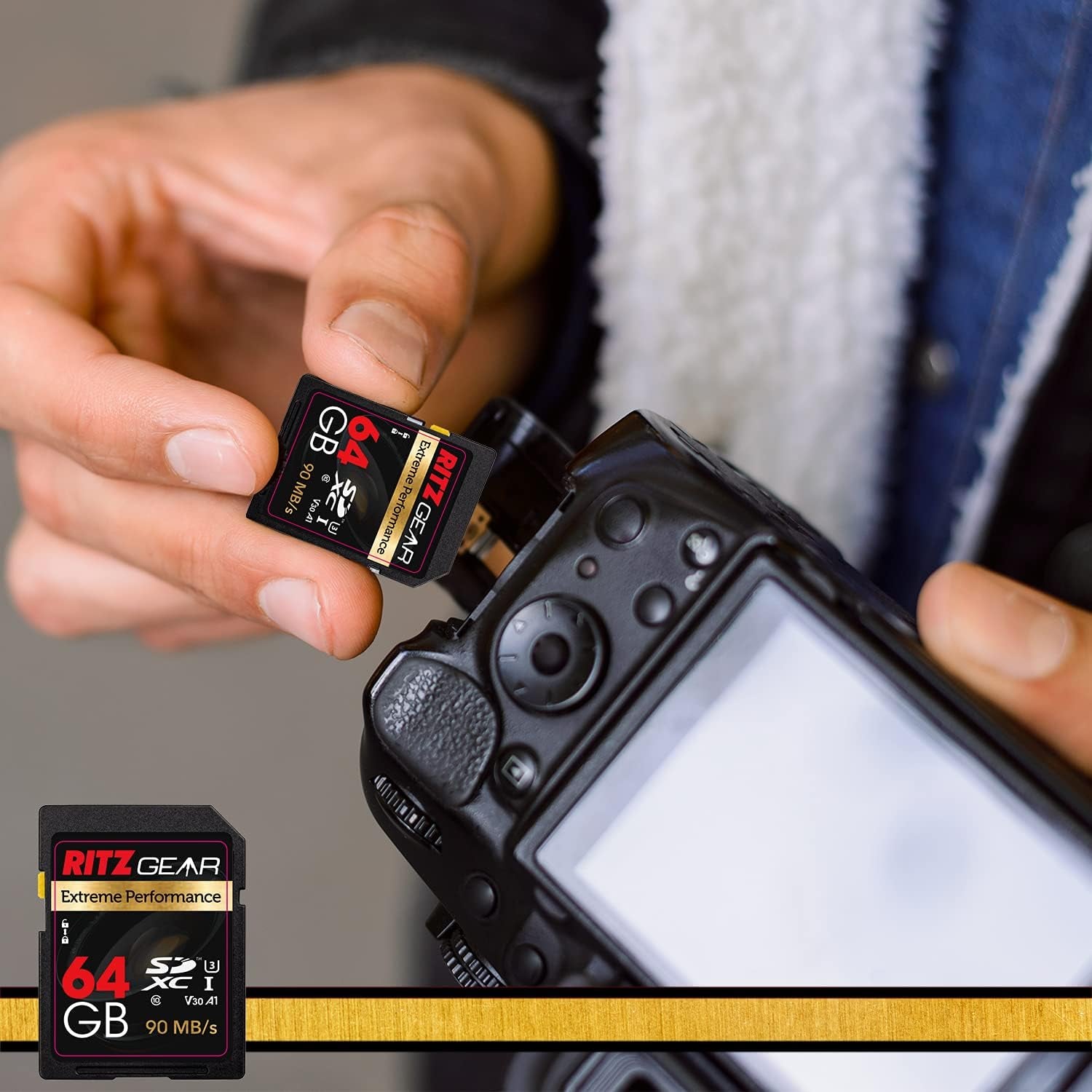 Ritz Gear 64GB High-Speed SDXC UHS-I SD Card, C10, U3, V30, Full-Hd & 4K Memory Card