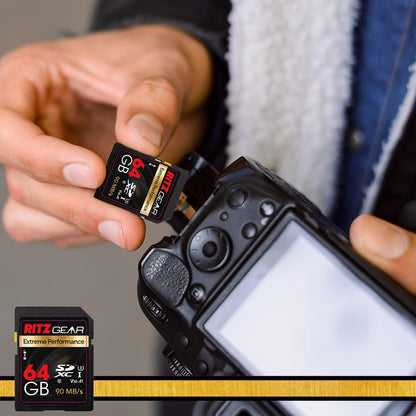 Ritz Gear 64GB High-Speed SDXC UHS-I SD Card, C10, U3, V30, Full-Hd & 4K Memory Card