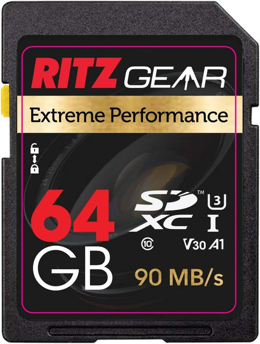 Ritz Gear 64GB High-Speed SDXC UHS-I SD Card, C10, U3, V30, Full-Hd & 4K Memory Card