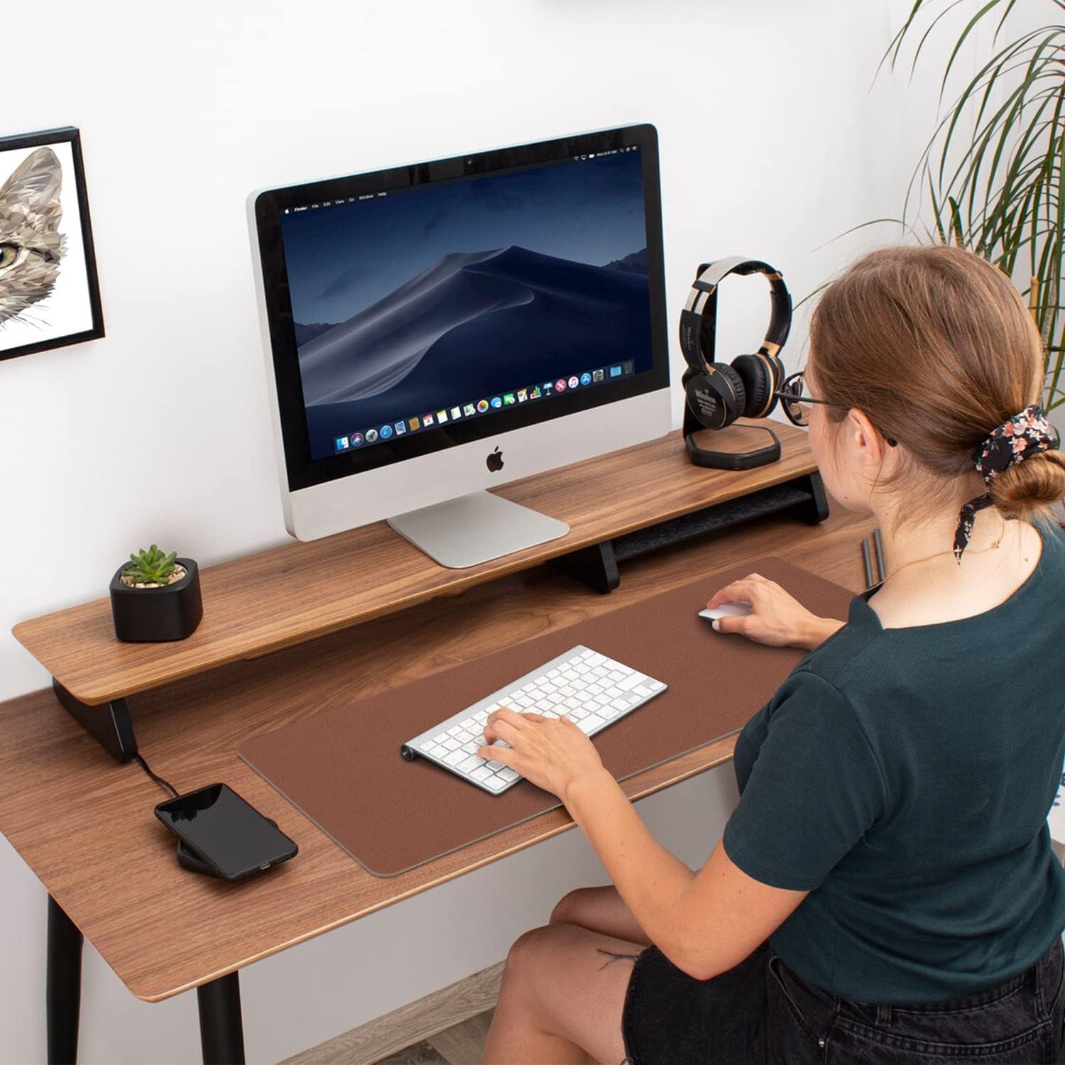 Aothia Double-Sided PU Leather Desk Pad - Non-Slip Large Mouse Pad & Desk Mat for Office, Home - Waterproof, Easy to Clean, Durable Dual-Sided Surface(Brown, 23.6" X 13.7")